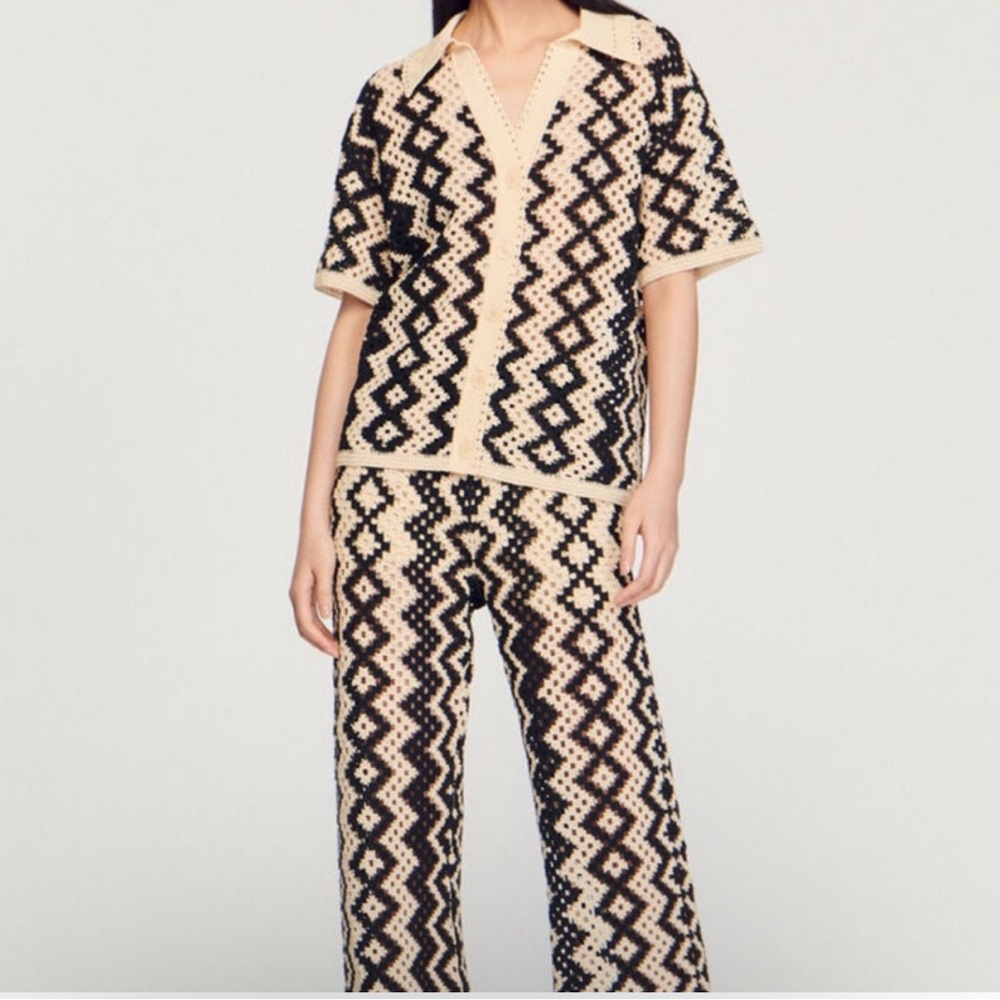 Sandro Patterned Women's Crochet Cream and Black Set